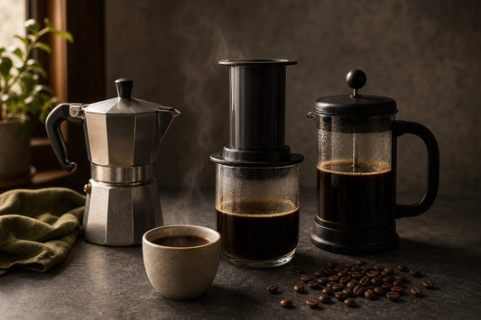 Moka pot, AeroPress, and French press for strong coffee